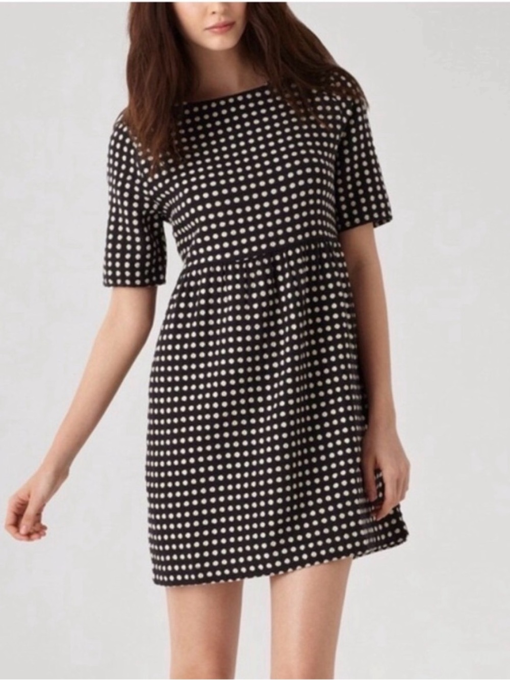 Ace & Jig Black White Polka Dot Mini Shift Dress Woven Linen Pockets Boho S